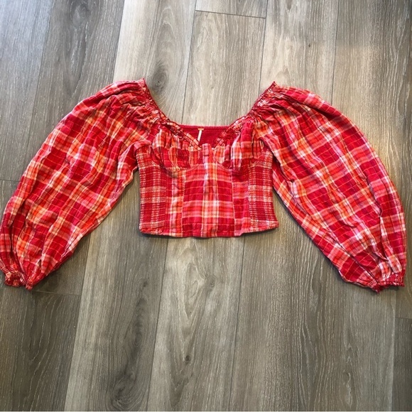 Free People Cherry Bomb Red Plaid Top Size Small - Picture 11 of 11